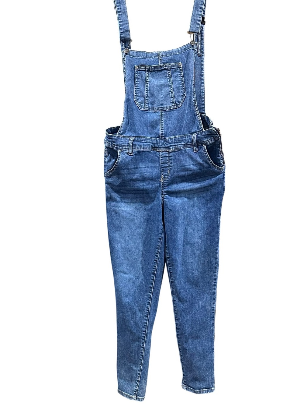 Wallflower‎ Denim Overalls Womens Large Blue Stretch Adjustable Strap Bib Jeans